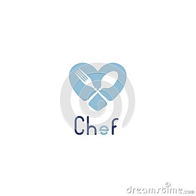 Isolated vector logo for catering business. Restaurant emblem. Blue and white colors. Valentines Day greeting card for Vector Illustration