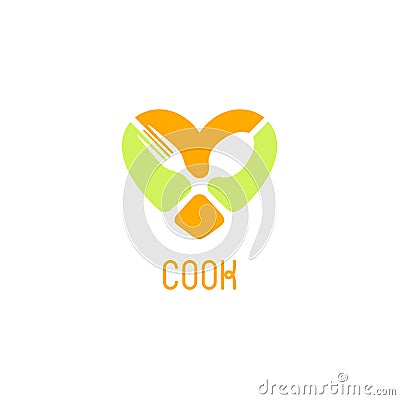 Isolated vector logo for catering business. Restaurant emblem. Yellow and light green colors. Valentines Day greeting Vector Illustration