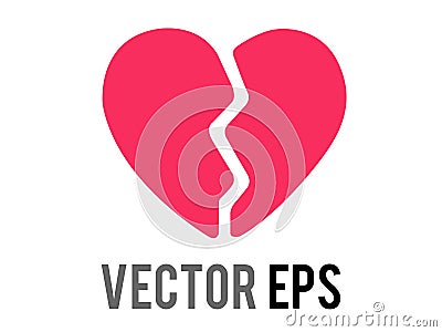 Vector red love heart broken in two icon, breaking heart, brokenhearted Vector Illustration