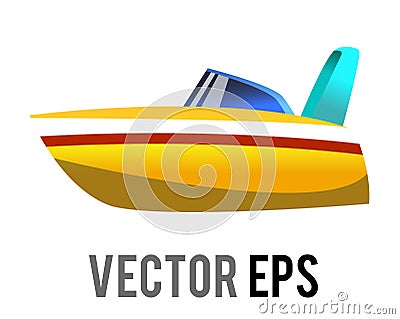 Vector side of yellow roofless speedboat icon with gradient blue window Vector Illustration