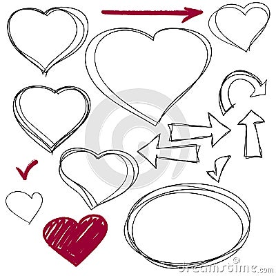 Isolated vector sketch hearts set. Hand drawn Vector Illustration