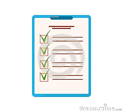 Isolated vector survey document. Task list with done marks in boxes Vector Illustration