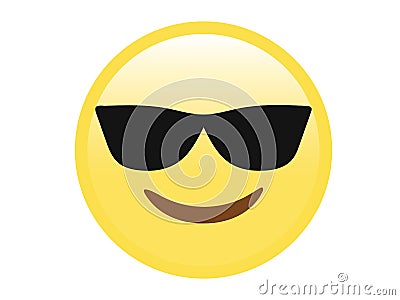 Vector yellow smiley face with black sunglasses flat icon Vector Illustration