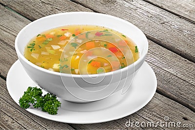 Vegetable soup on table Stock Photo
