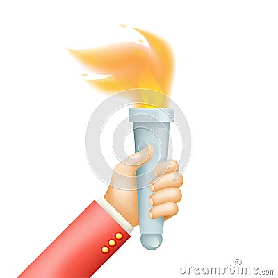 Isolated victory flame hand hold fire torch icon template 3d cartoon design vector illustration Vector Illustration