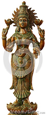 Isolated vintage bronze Buddhist statuette Stock Photo