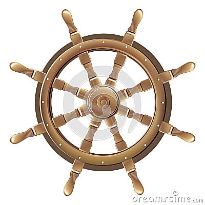 Isolated vintage brown wooden boat steering wheel Vector Illustration