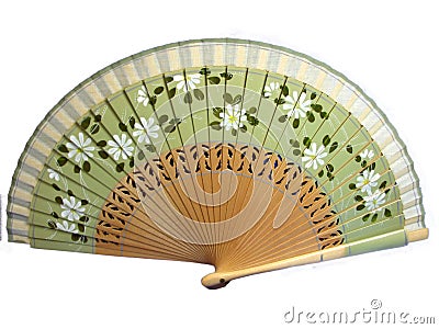 Isolated vintage celluloid green decorative hand fan Stock Photo