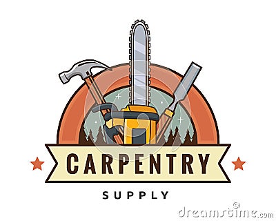 Isolated Vintage Woodwork Carpentry Logo Badge Emblem Illustration Vector Illustration