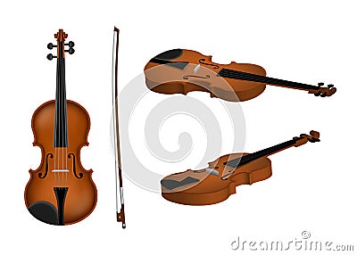 Isolated violin and bow Vector Illustration