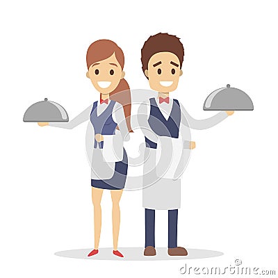 Isolated waiters couple. Vector Illustration