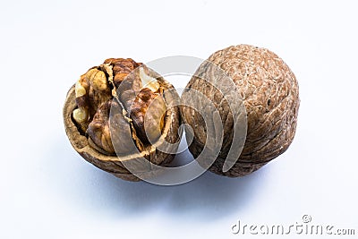 Isolated walnuts close up Stock Photo