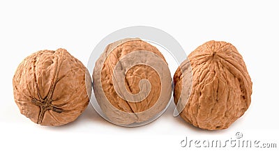 Isolated walnuts on a white background. Three nuts. Stock Photo