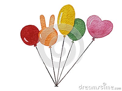 Isolated watercolor colorful balloons on white background Cartoon Illustration