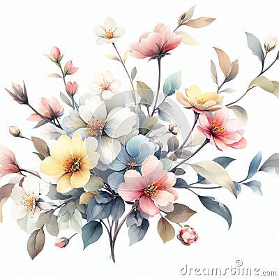 isolated watercolor springtime rose bouquet Stock Photo