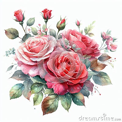 isolated watercolor springtime rose bouquet Stock Photo