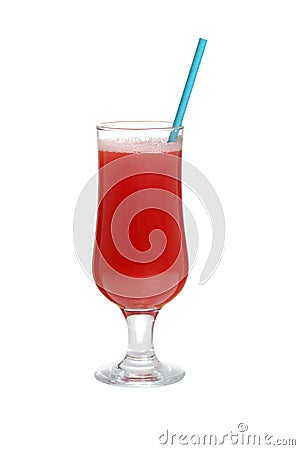 Isolated watermelon smoothie with blue straw Stock Photo