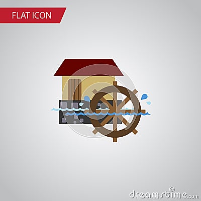 Isolated Watermill Flat Icon. Wheel Vector Element Can Be Used For Watermill, Wheel, Waterwheel Design Concept. Vector Illustration