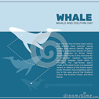 Isolated whale vector illustration. Ocean mammal on the blue background image. Vector Illustration