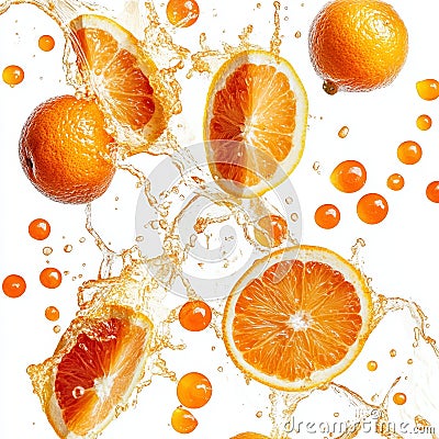 Isolated on a white background with a clipping path, 3D rendering of falling lemon slices splashing with lemon juice Stock Photo