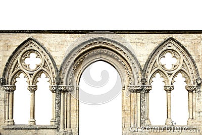 Gothic arches isolated on white background. Elements of architecture, ancient arches, columns, windows and apertures Stock Photo