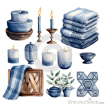 Isolated on white background objects related to hanukkah candles, blankets. Stickers. Hanukkah as a traditional Jewish holiday Vector Illustration