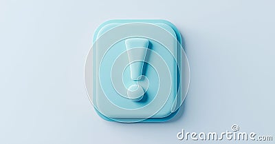 Isolated on white background with warning problem error message button design concept, blue exclamation icon sign. 3D Cartoon Illustration