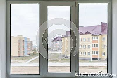 Isolated white double or triple plastic window isolated at home room f Stock Photo