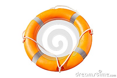 Orange lifebuoy ring with life lines Stock Photo