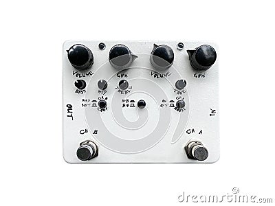 Isolated white overdrive dual-channel stompbox electric guitar effect for studio and stage performed on white background Stock Photo