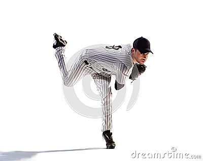 Isolated on white professional baseball player Stock Photo
