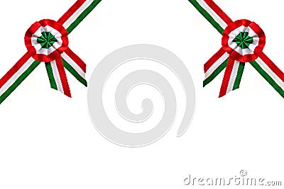 isolated on white tricolor rosette and ribbon overlay symbol of the hungarian national day 15th of march Stock Photo