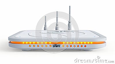 Isolated WiFi router and wireless broadband modem with antennas on a white background. Modern realistic mockup of an Stock Photo