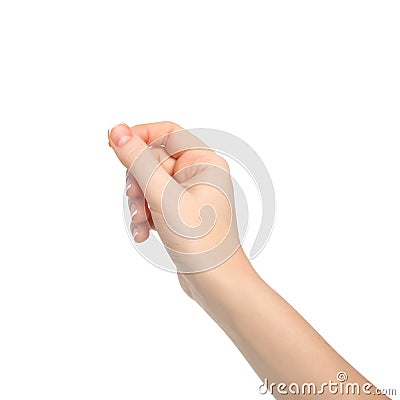 Isolated woman hand holding a object Stock Photo