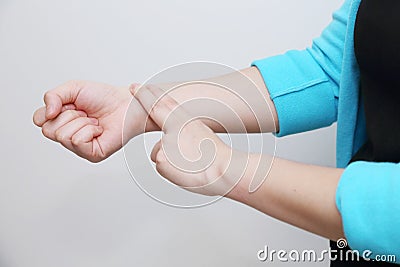 isolated woman measure heart rate Stock Photo