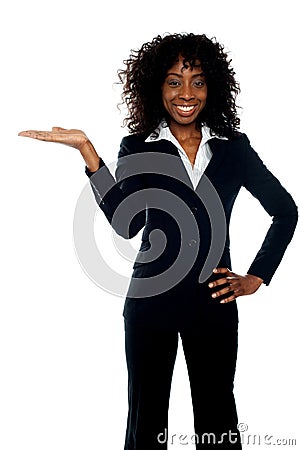 Isolated woman presenting copy space Stock Photo