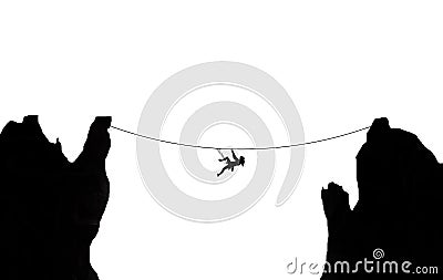 Isolated Woman taking risk. Climbing businesswoman. following business dreams concept Stock Photo