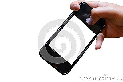 Isolated women hand user smart phone to take picture Stock Photo