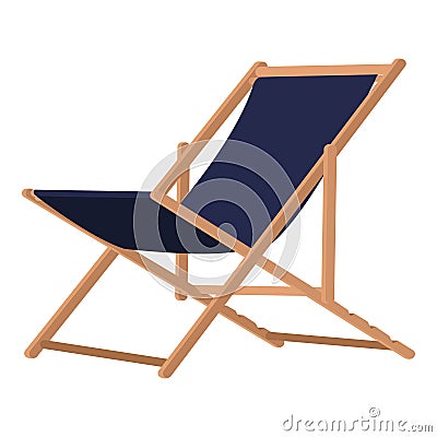 Isolated wooden deckchair with blue canvas Vector Illustration