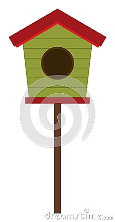 Isolated Wooden Green and Red Birdhouse, Vector Bird House Vector Illustration