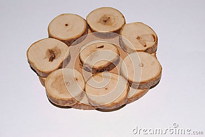 Isolated wooden juniper coaster Stock Photo