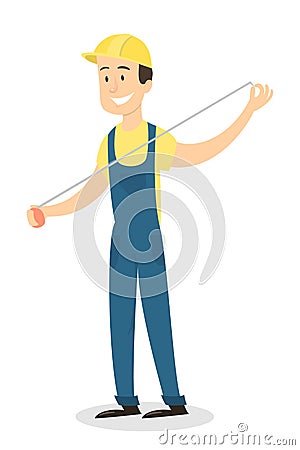 Isolated worker measuring. Vector Illustration