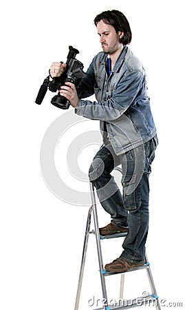 Isolated working cameraman Stock Photo