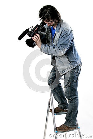 Isolated working cameraman Stock Photo