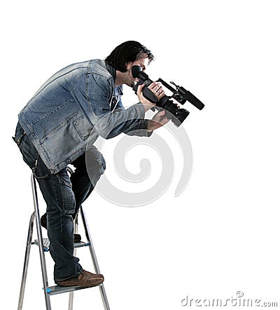 Isolated working cameraman Stock Photo