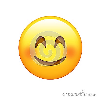 Isolated yellow face with red cheeks, smiling eyes icon Stock Photo