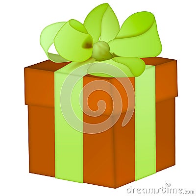 Isolated yellow gift box with green ribbon Stock Photo