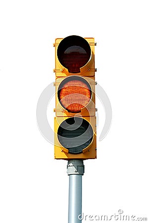 Isolated yellow traffic signal light Stock Photo