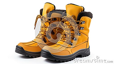Isolated Yellow Winter Boots On A White Background Stock Photo