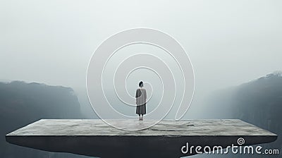 Isolation And Contemplation: A Girl In A Minimalist Universe Stock Photo